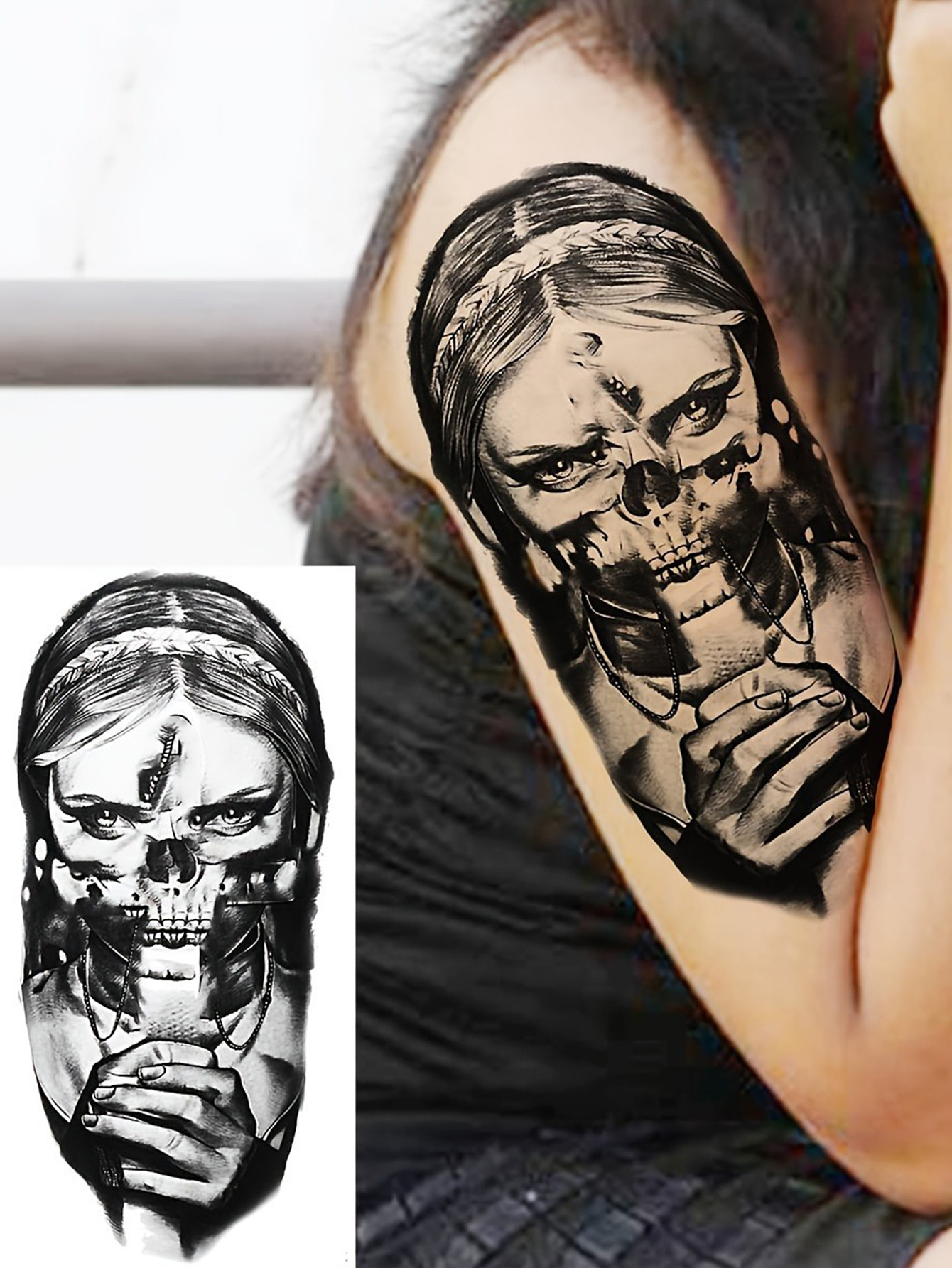 Dark Girl Sketch Temporary Tattoo